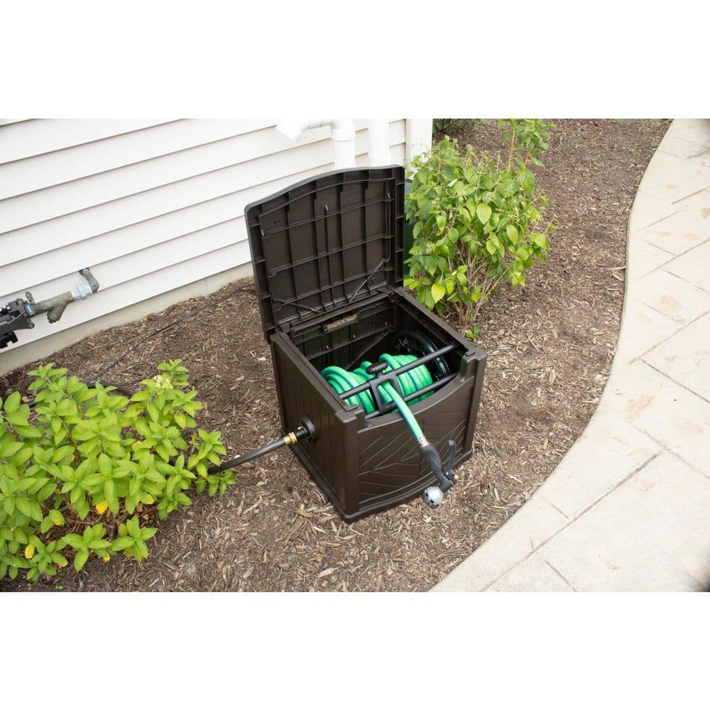 Portable Garden Hose Storage Box Outdoor Hideaway Reel 150 Ft