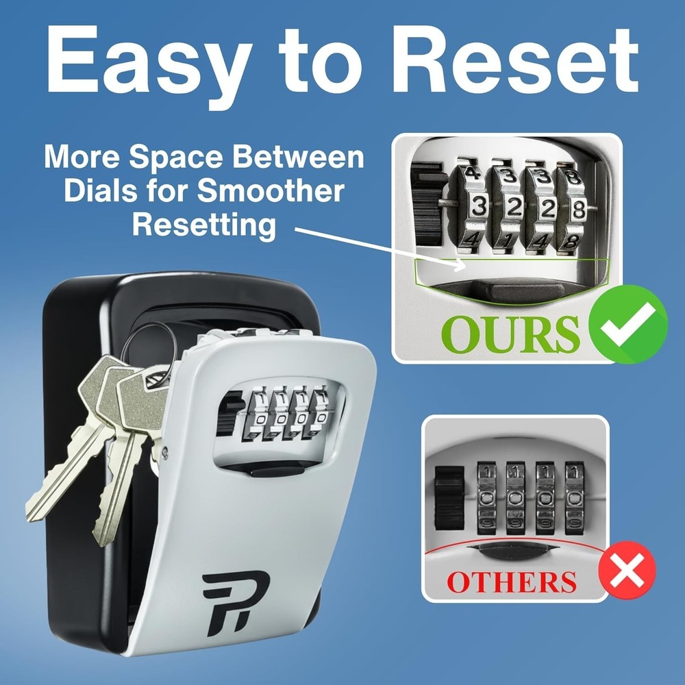 Key Lock Box with Code for Outside - Wall Mount Lockbox for Keys Outdoor - Co...