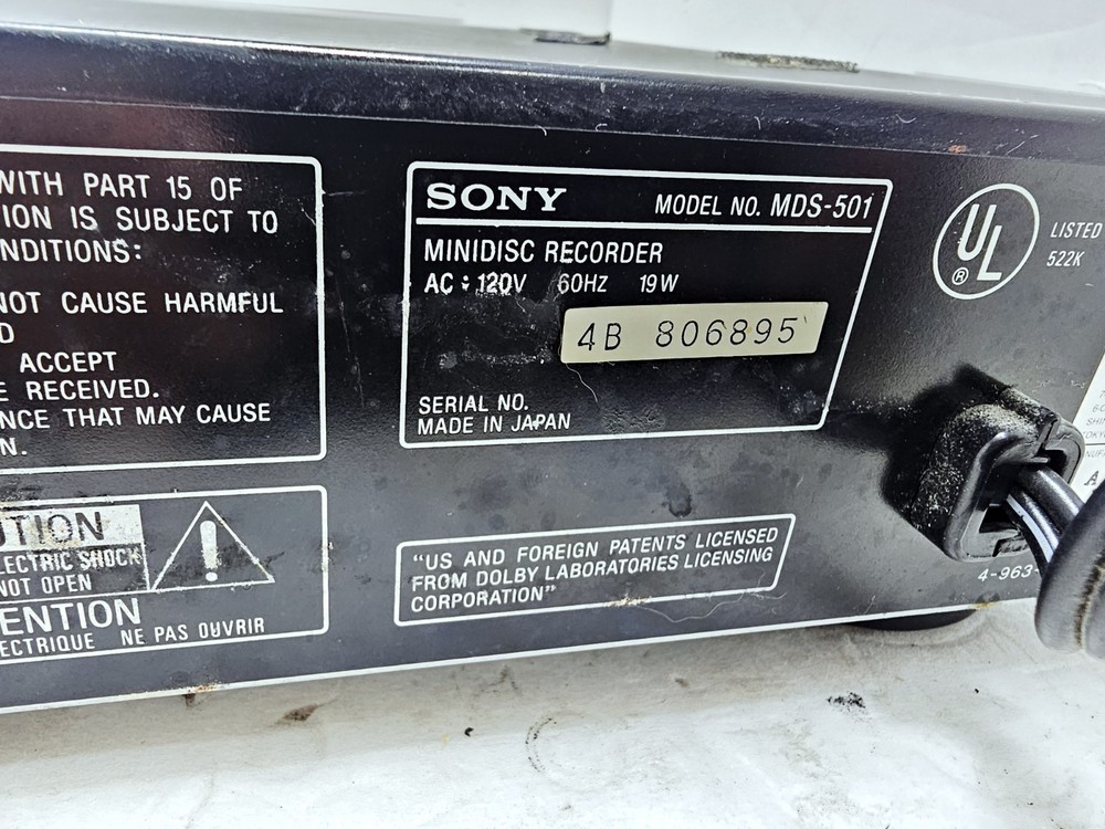1994 SONY Minidisc MDS-501 Recorder Player Deck UNTESTED POWERS ON