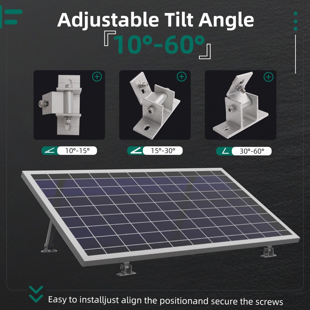 Riyhch 4 Pack Adjustable Solar Panel Tilt Mount Bracket Base, Silver