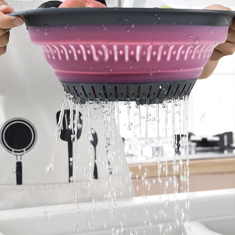 Collapsible Colander Set, Square Round Triangles Silicone Kitchen Strainer Pe...