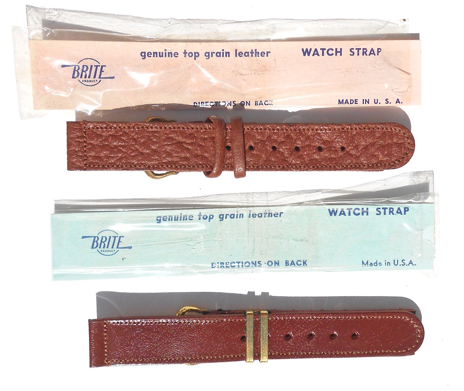 TWO (2) MINT ORIG WW2 1944-DATED GI-ISSUE BROWN LEATHER WATCH BANDS, GOATSKIN