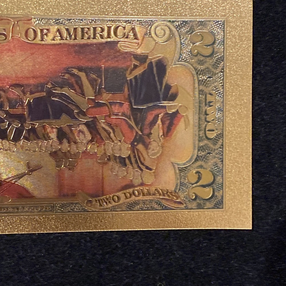 $2 Gold Foil Novelty Banknote Colorized Upside Down Portrait