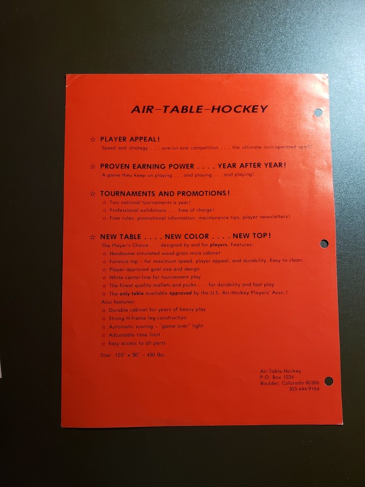 AIR TABLE HOCKEY Arcade Flyer