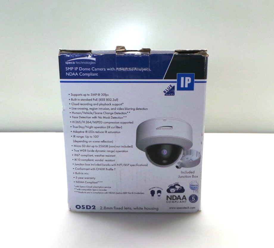05D2 Speco Technologies 5MP IP Dome Camera - Advanced Analytics, NDAA - Open Box