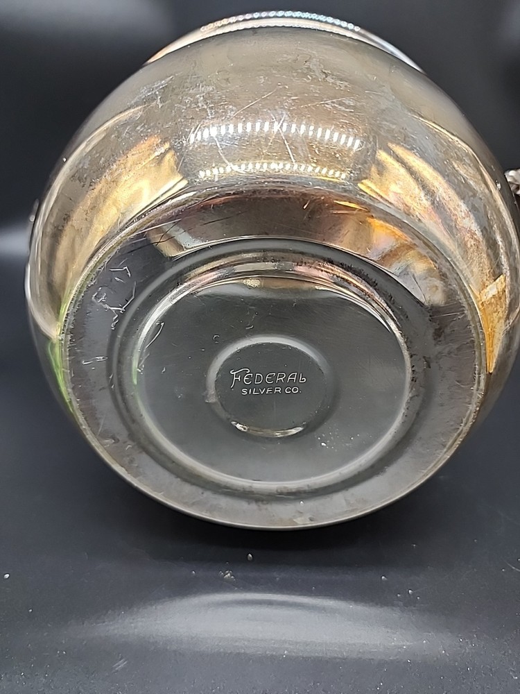 Vintage Federal Silver Company Silver Plated Ice Bucket Tarnished/ Pyrex Insert