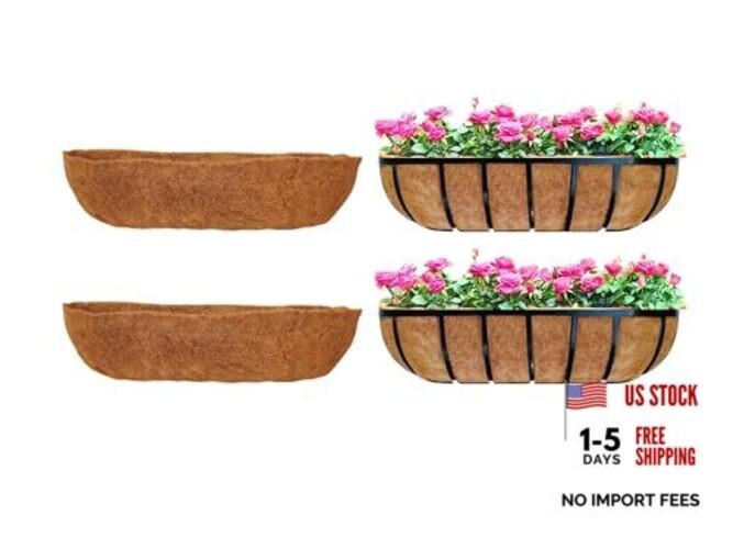24 inch 2 Pack Half Rounded Rectangular Coco Liner for Window 24" (61cm) x 2