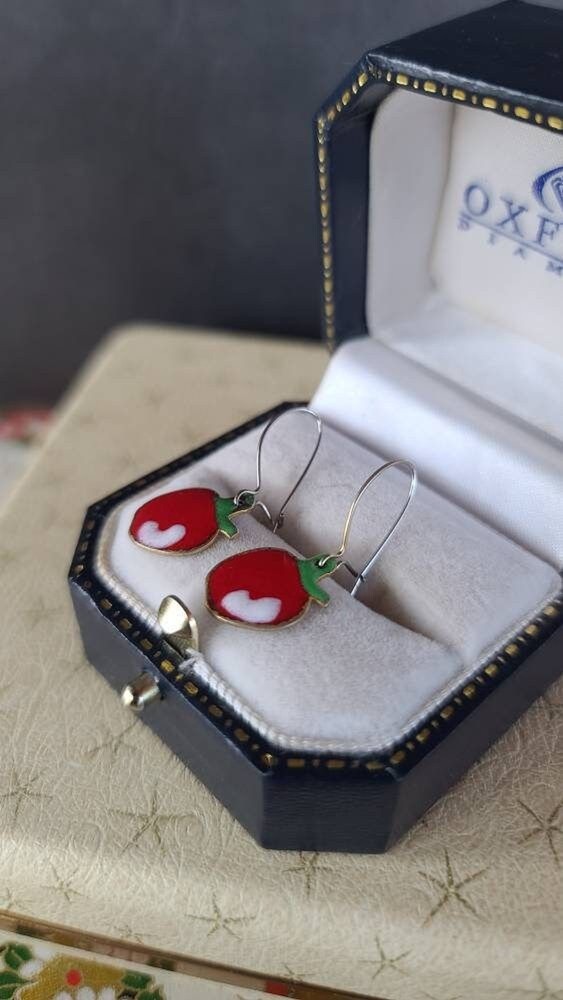 Enamel Apple Dangling Earrings
