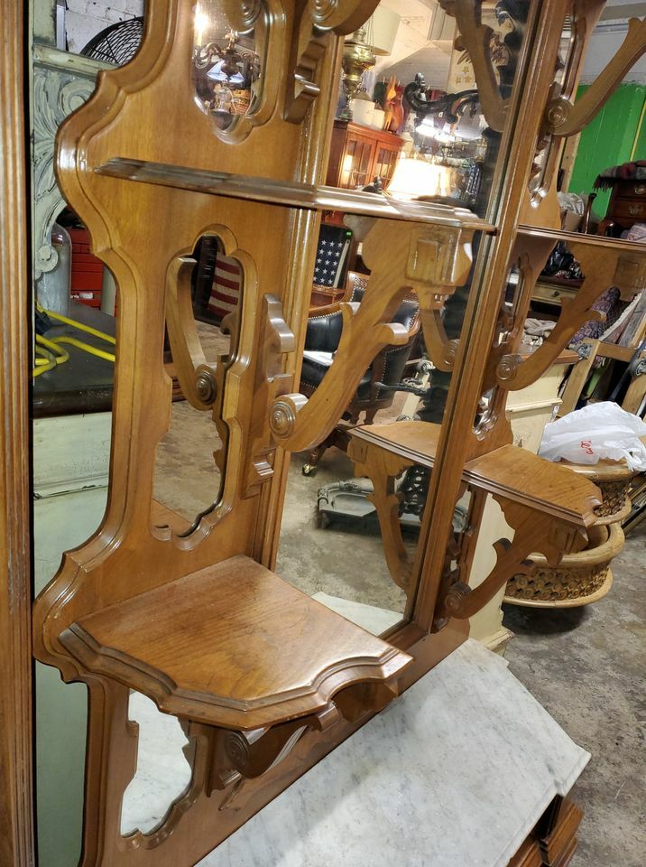 ANTIQUE VICTORIAN LARGE ENTRY HALL MIRROR HALL TREE – DRESSING MIRROR