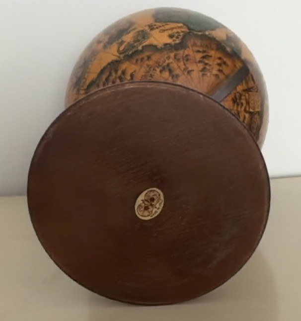 Medium Size World Globe That Spins On Round Wood Base. 14" High.