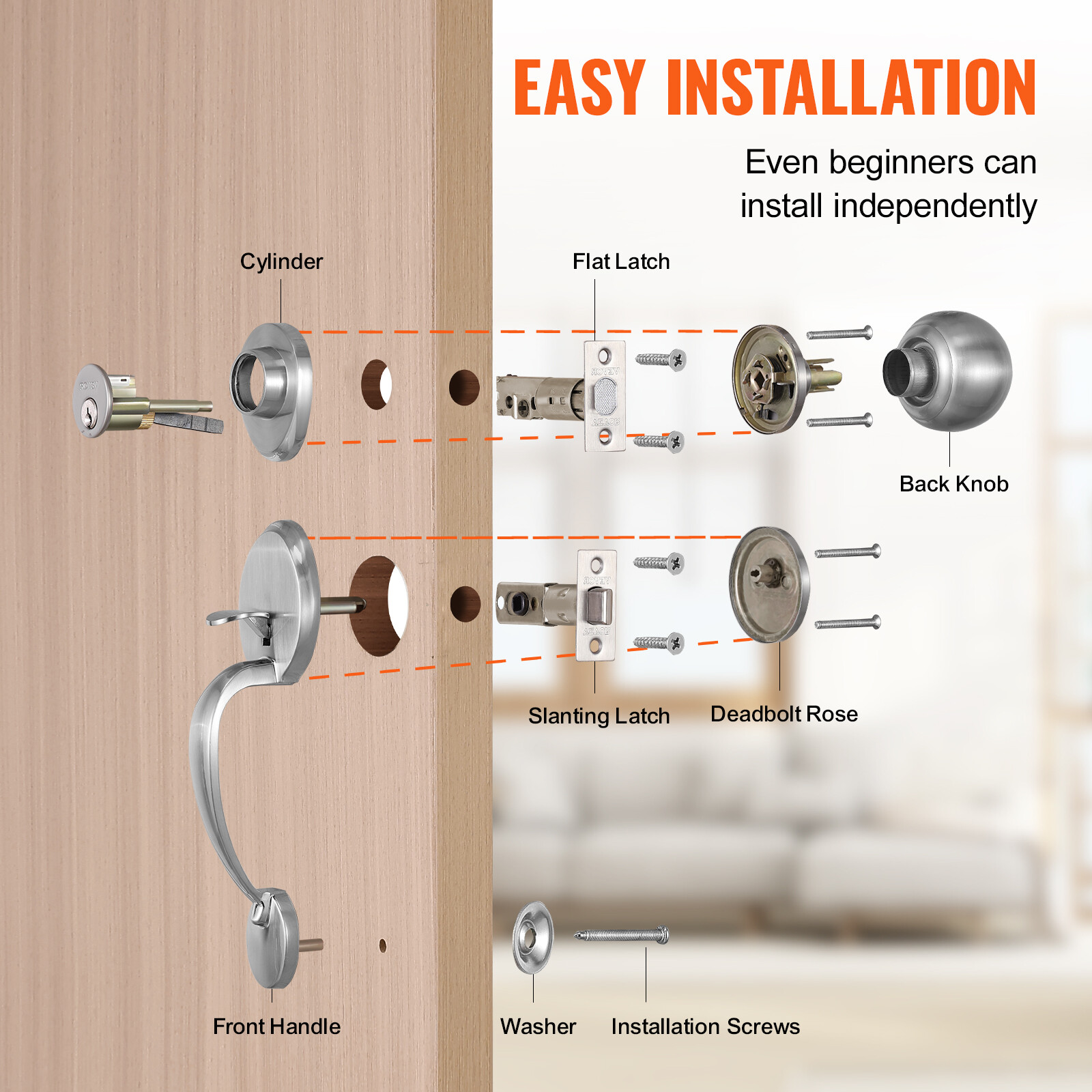 VEVOR Front Door Handle and Deadbolt Set Satin Nickel Front Door Lock Set Knob