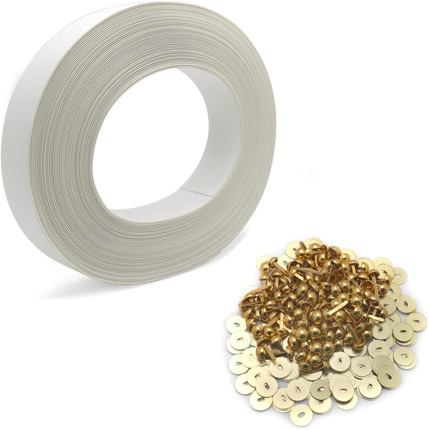 Chain Link Fence Privacy Slats Tape w/ Brass Fasteners, White, 1.8 in x 250 ft