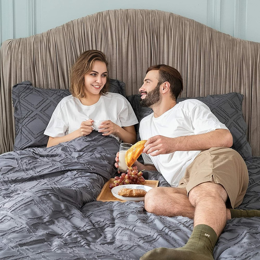 Queen Comforter Set Jacquard Tufted Bedding Comforter Sets for Queen Bed, Grey B