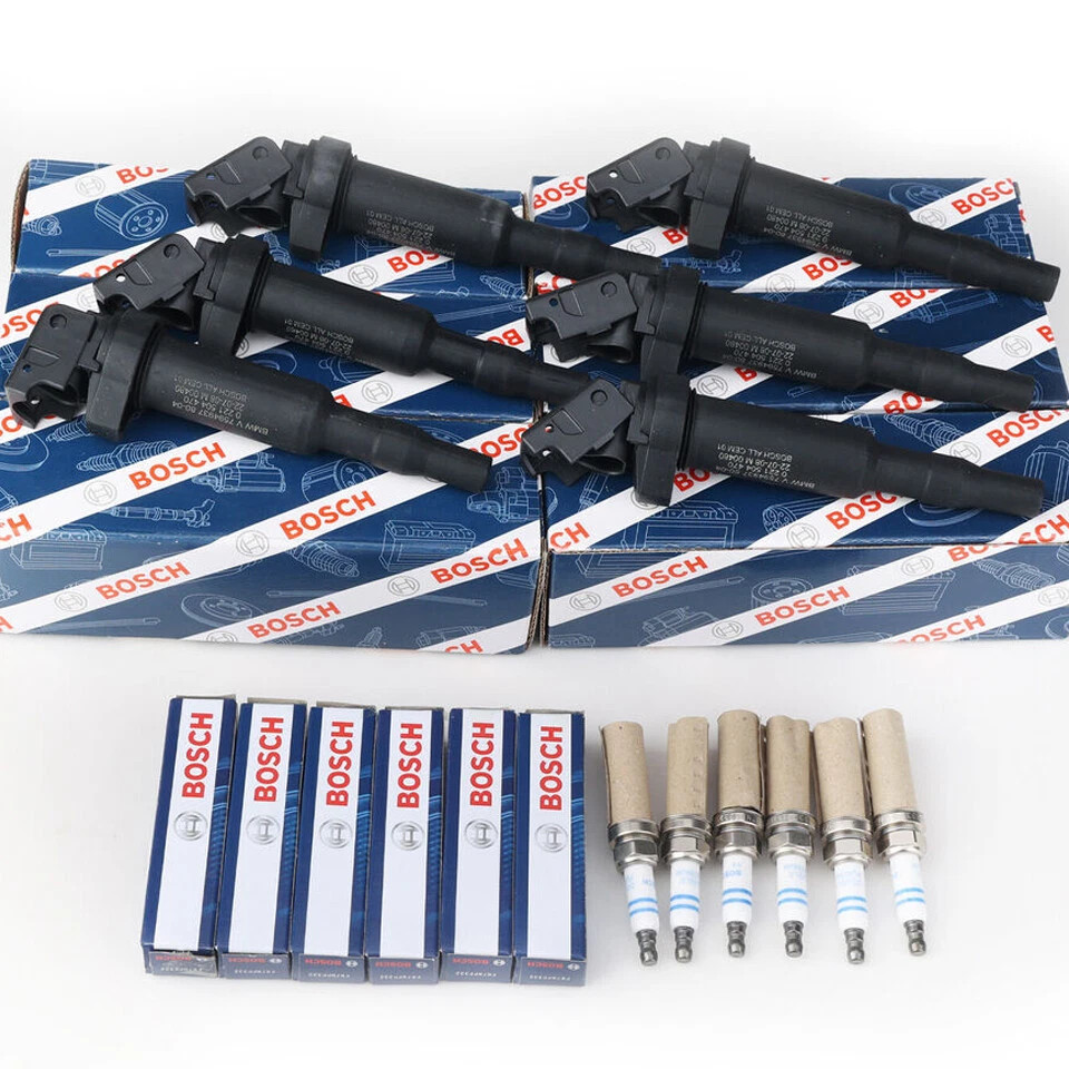 OEM 6x Bosch Ignition Coil &6 spark plug For BMW 325i 328i 525 528 530 535 X3 X5