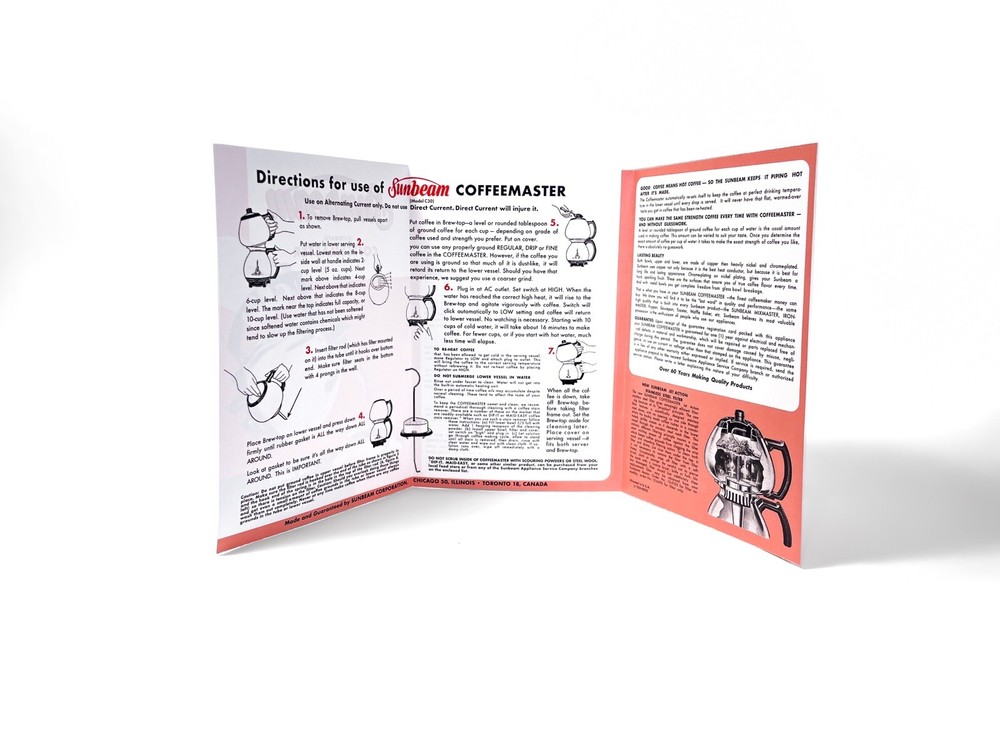 Sunbeam Coffeemaster C30 C30A C30B C30C Instructions Booklet Guide Paperwork