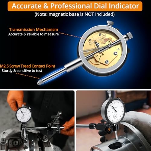1"/0.001" Dial Indicator,Dial Indicator Gauge Full Metal Construction Silver