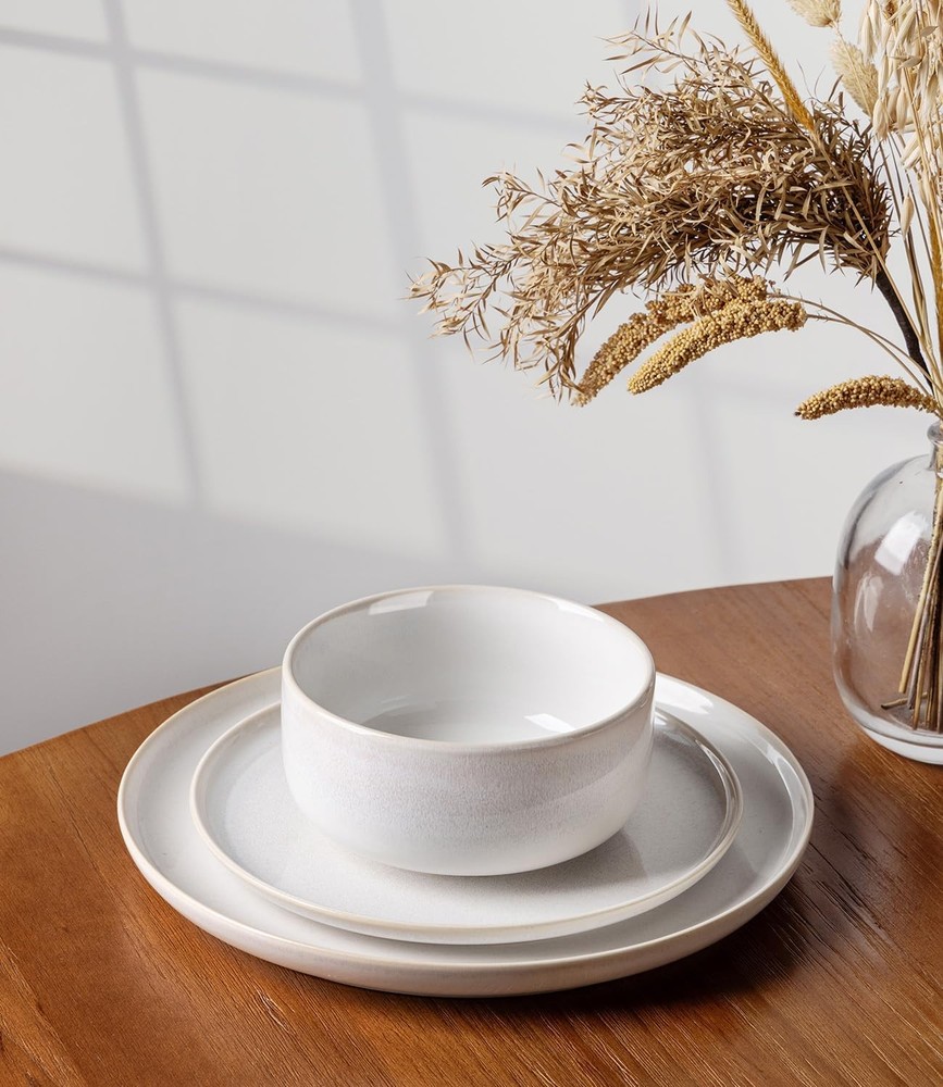 TheTerra Ceramic Dinnerware Sets for 4, 12 Pieces Handmade Reactive Glaze Pla...