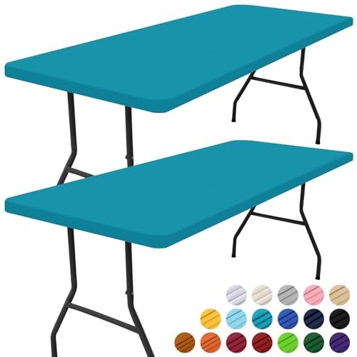 2 Pack Rectangle Picnic Table Cloth, Waterproof Elastic 5FT - 30" x 60" Teal