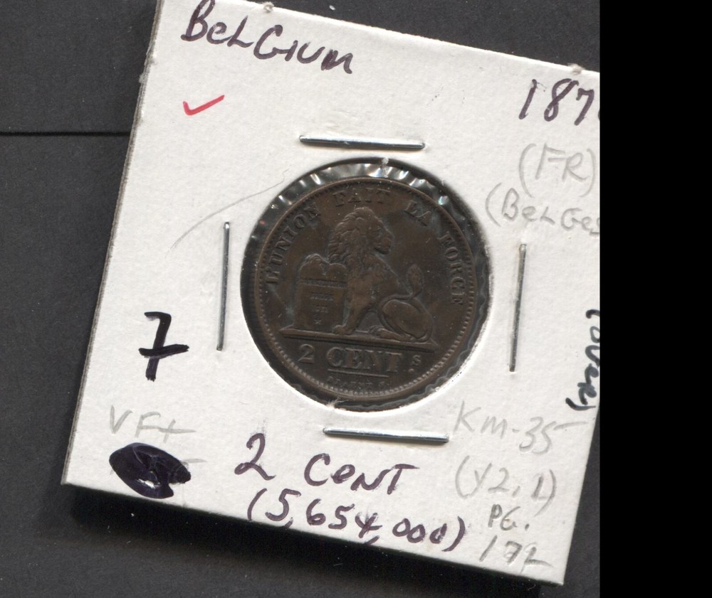 1870-Belgium-VF+/ 2 Cents