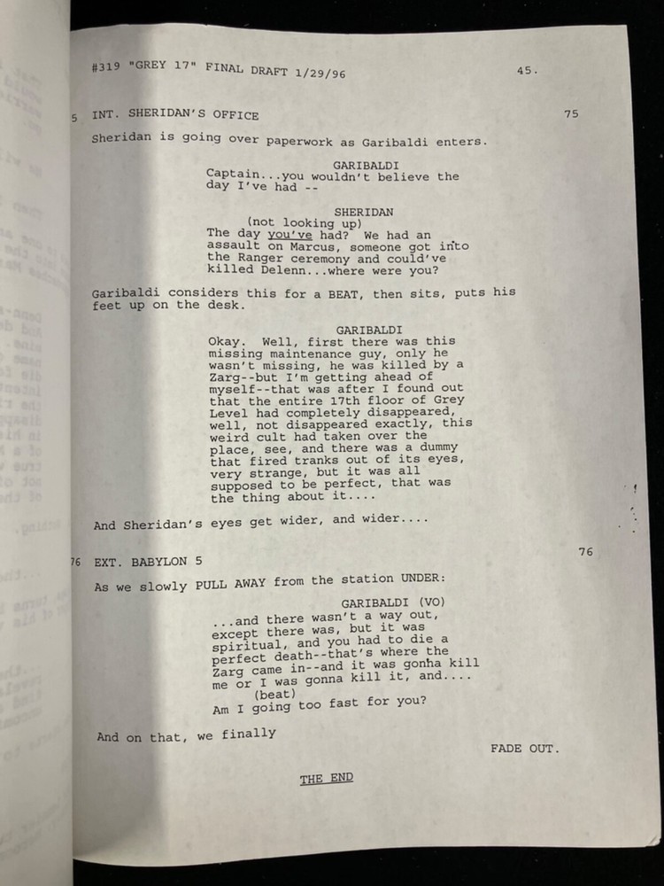 BABYLON 5 TV SCRIPT BY J. MICHAEL STRACZYNSKI, 1/29/96 #319 "GREY 17 IS MISSING"