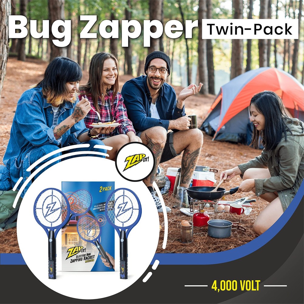 ZAP IT! Bug Zapper Rechargeable Bug Zapper Racket, 4,000 Volt, USB Charging C...