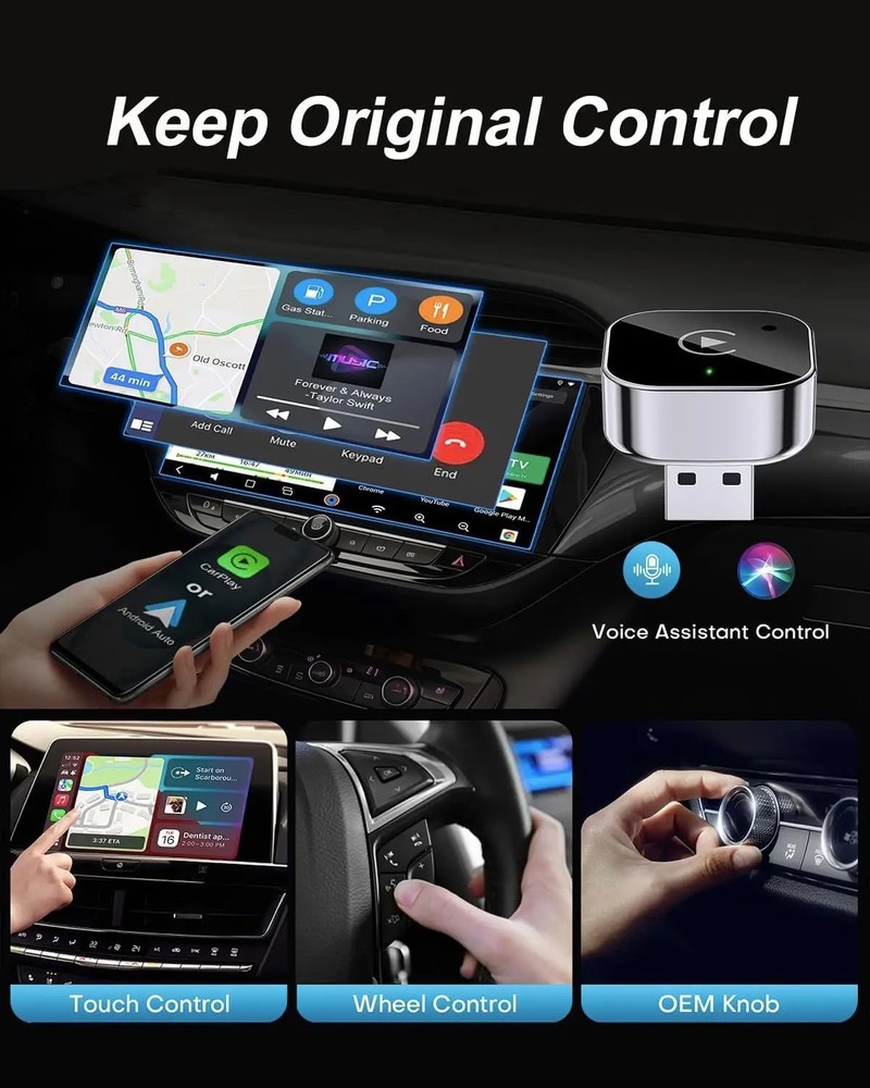 Wireless CarPlay & Android Auto Dongle, Fast Auto-Connect, Compact Plug & Play f