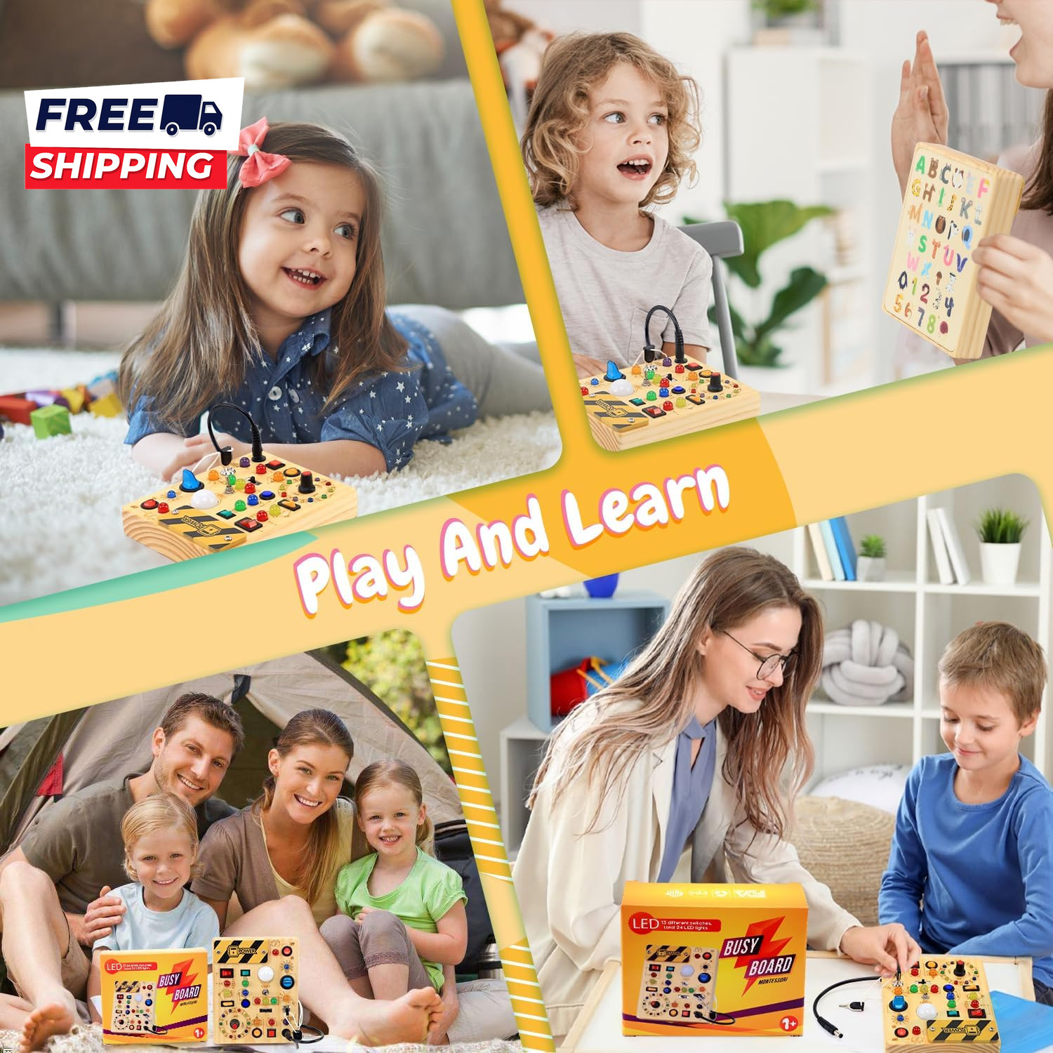 Busy Board with LED Light Switches Montessori Toys for 1 2 3 Years Old Toddlers