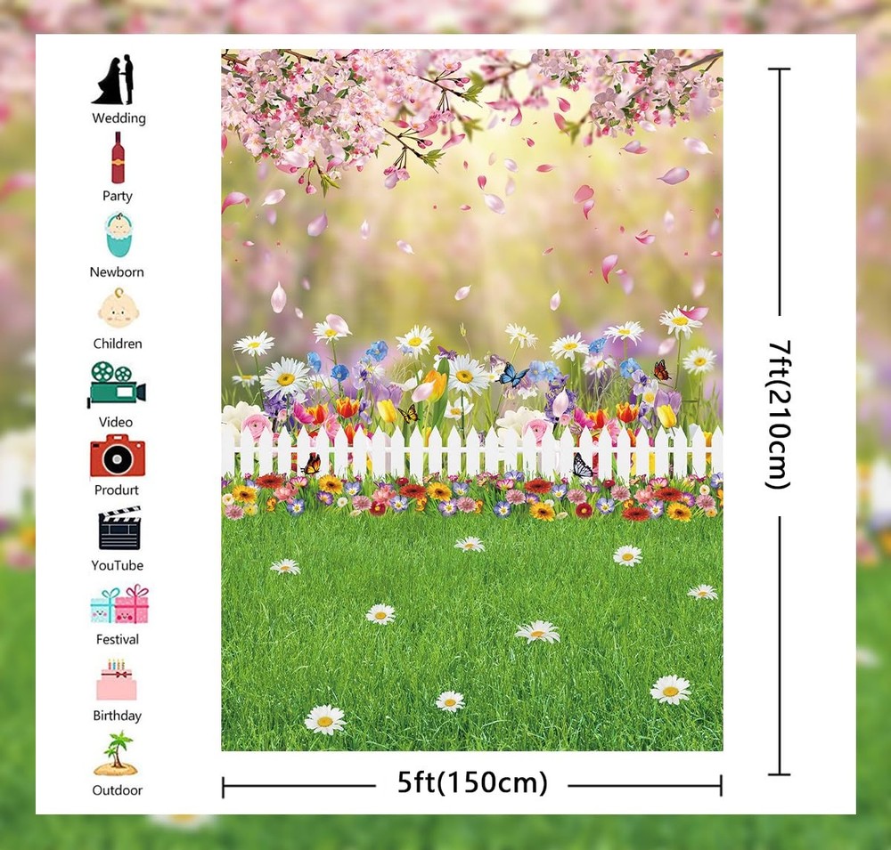 Spring Easter Backdrop Spring Pink Flowers Photography Backdrop Easter Green ...