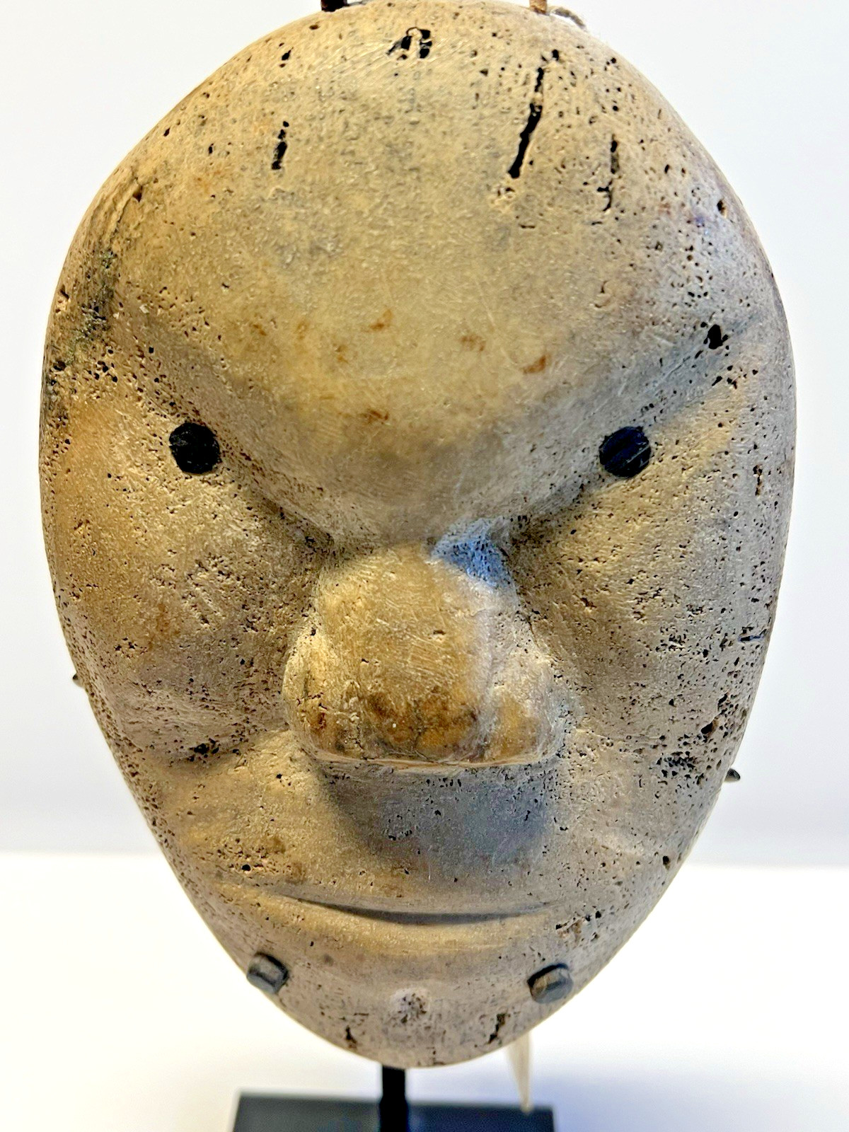 Antique Carved Inuit Eskimo Fetish Face Mask; With Stand