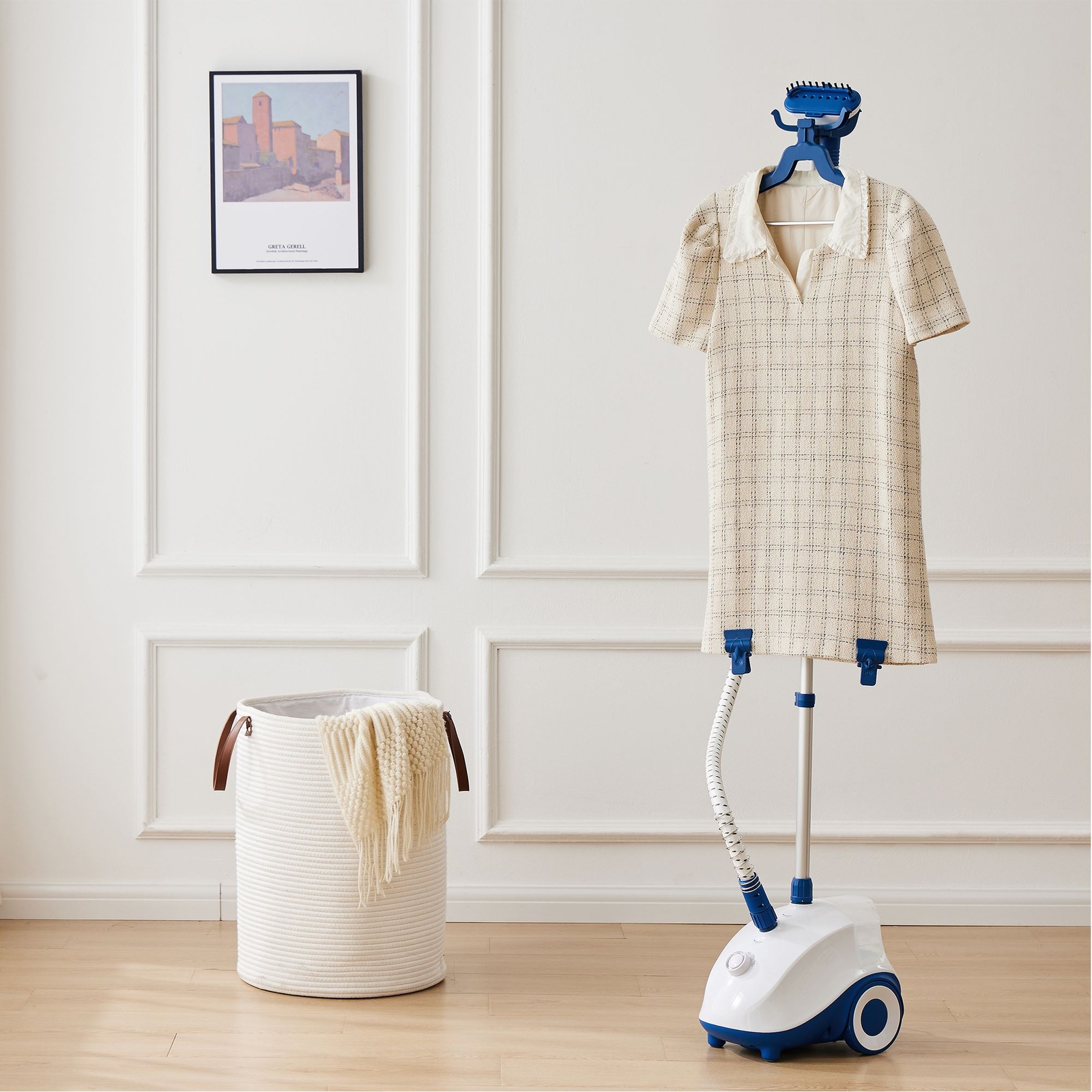 Standing Garment Steamer with Roll Wheel Wrinkle Remover for Clothes Water Tank