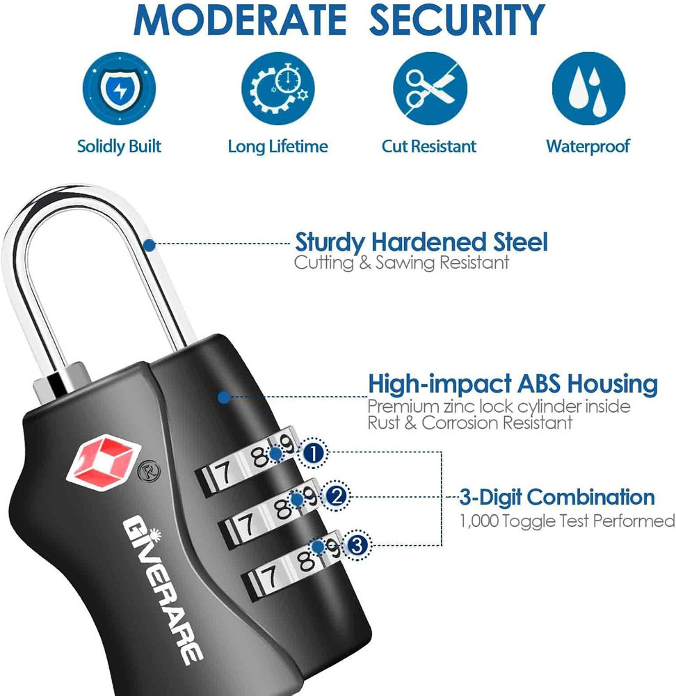 2 Pack TSA Accepted 3-Digit Combination Luggage Locks Keyless Bag Padlocks Black