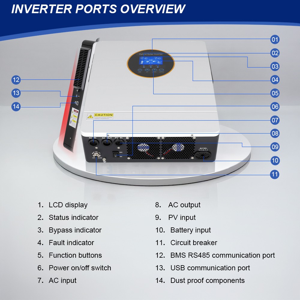 12KW 6200W 5000W Solar Hybrid Inverter 48V 110V/220V Split Phase MPPT Controller