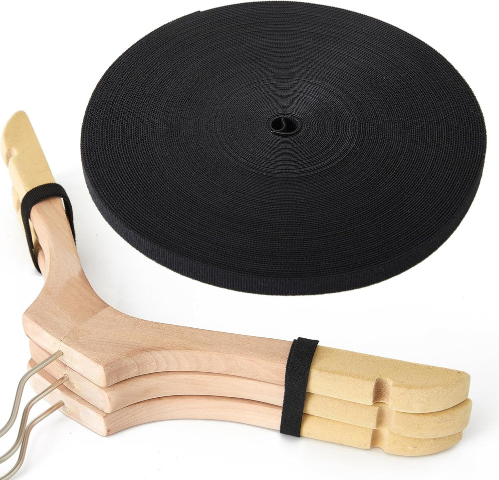 Double Sided Hook Loop Straps 1/2in x100ft Black Roll Reusable Wrap Fasteners