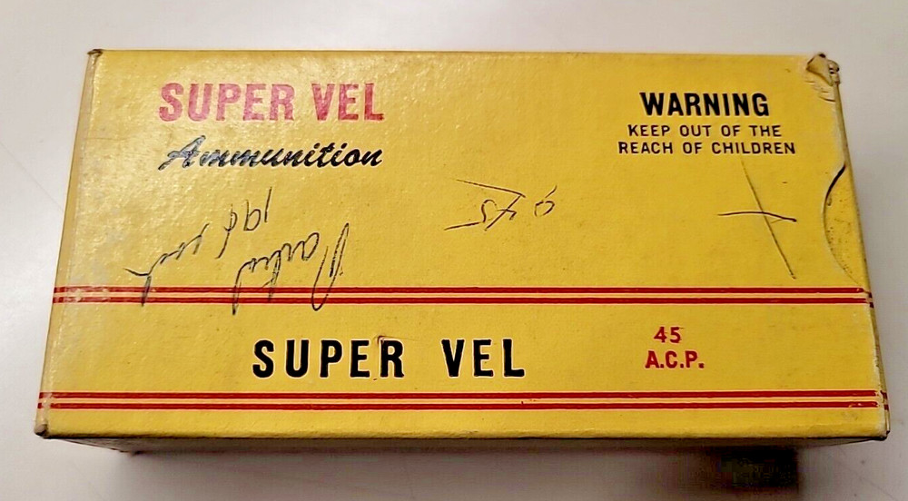 Vintage Super Vel  45 ACP ammo box empty
