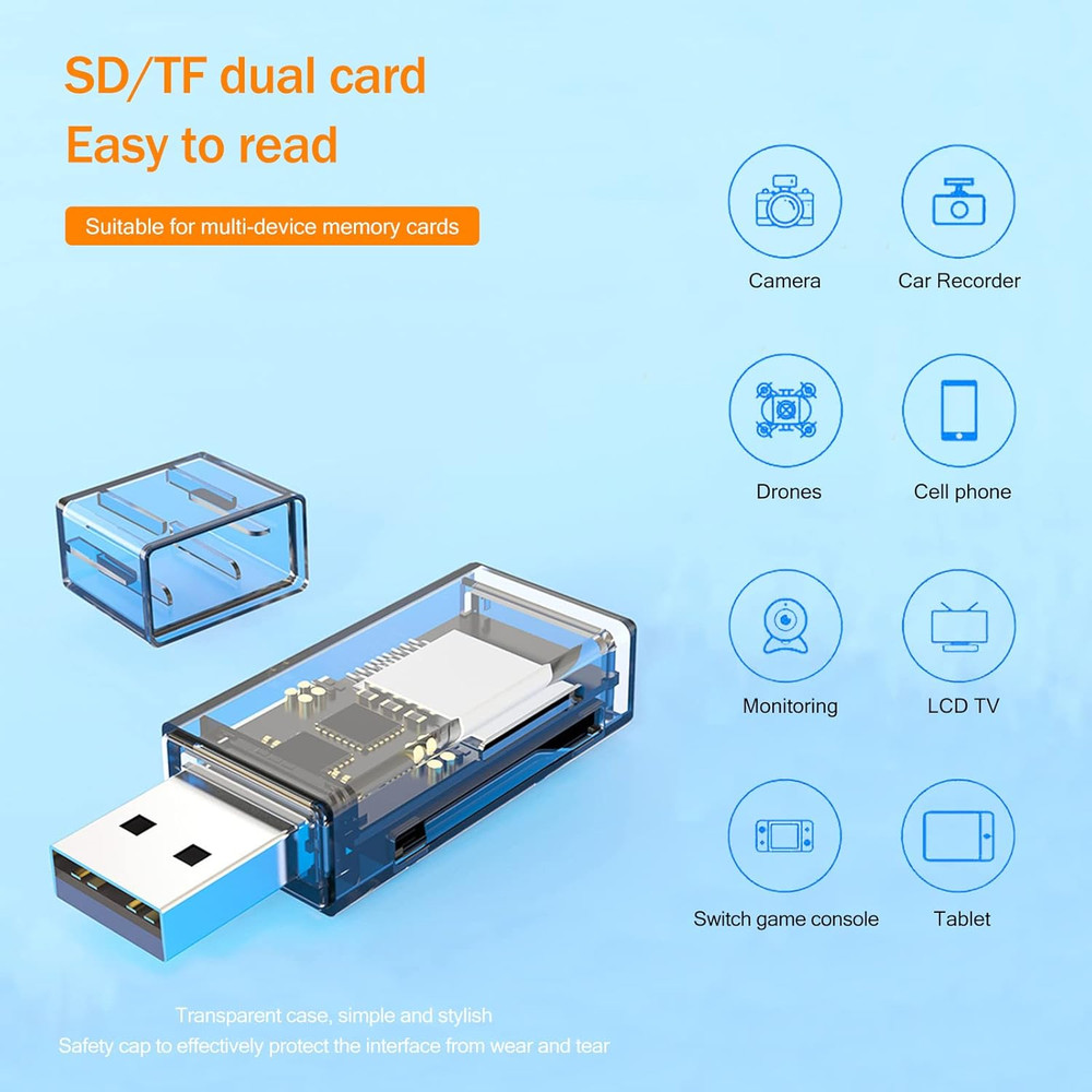 2 Pack USB SD Card Reader for PC, Micro SD Card to USB Adapter, Dual USB and ...