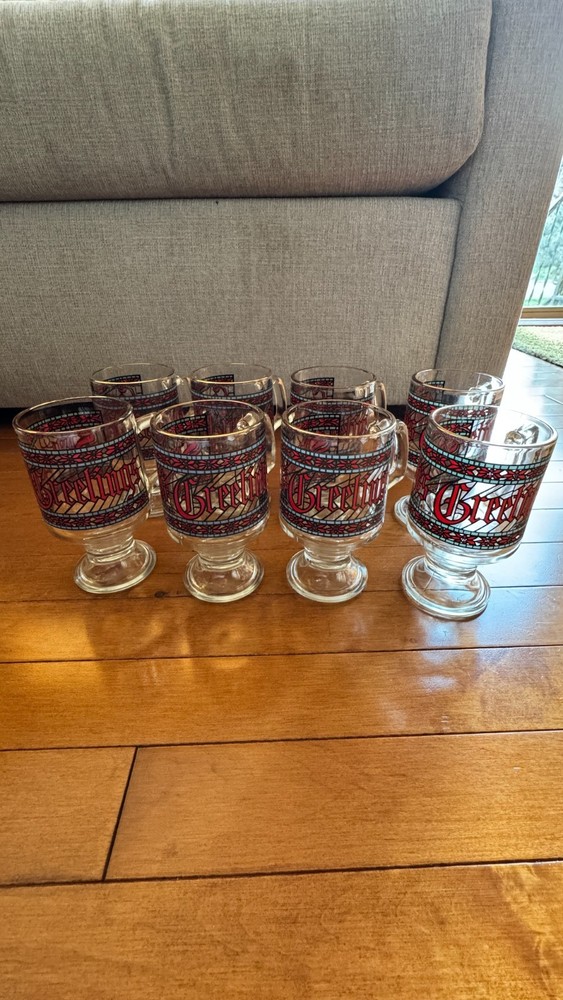 (8) 1970s Houze "Seasons Greetings" Blown Glass Mugs