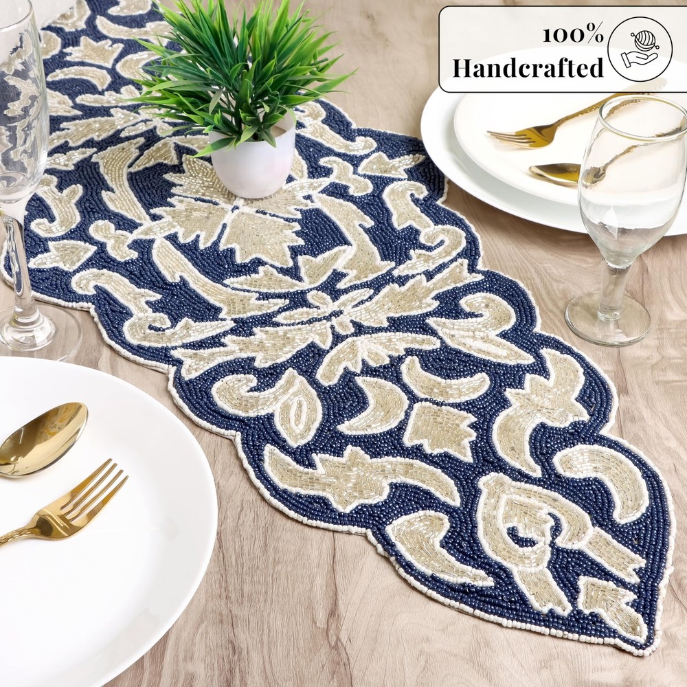 Decorative Beaded Table Runner – Glass Beads & Polyester Luxury Table Runner ...