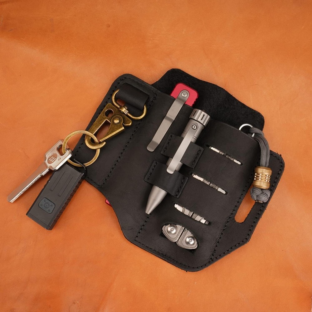 EDC Leather Sheath, Multitool Leather Pocket Organizer PJ13 Plus Brown