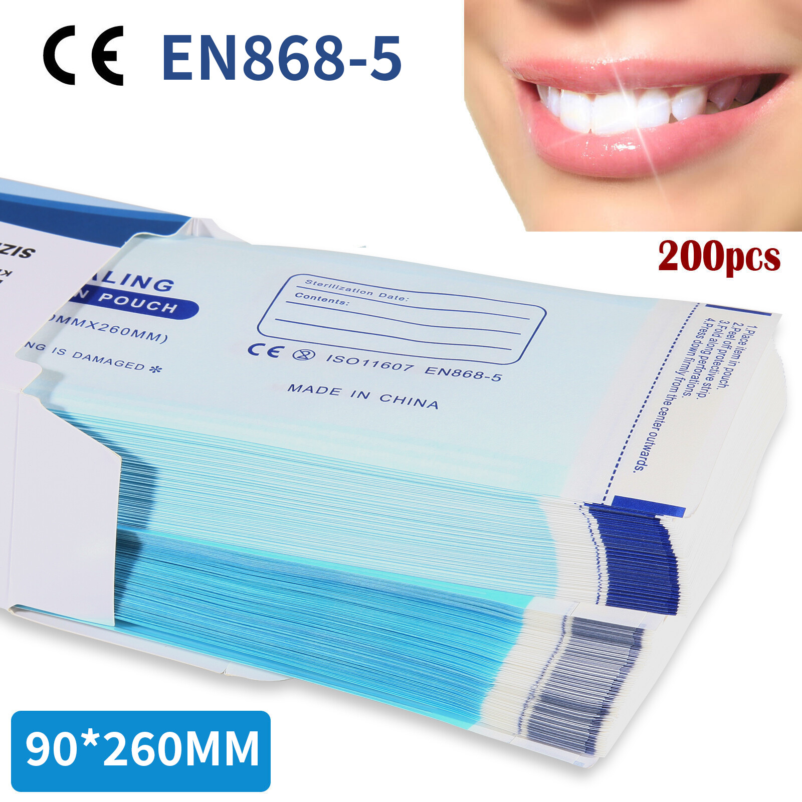 200pcs/1 Box Self Sterilization Pouches Autoclave Pouch Sterilizer Bags Dental