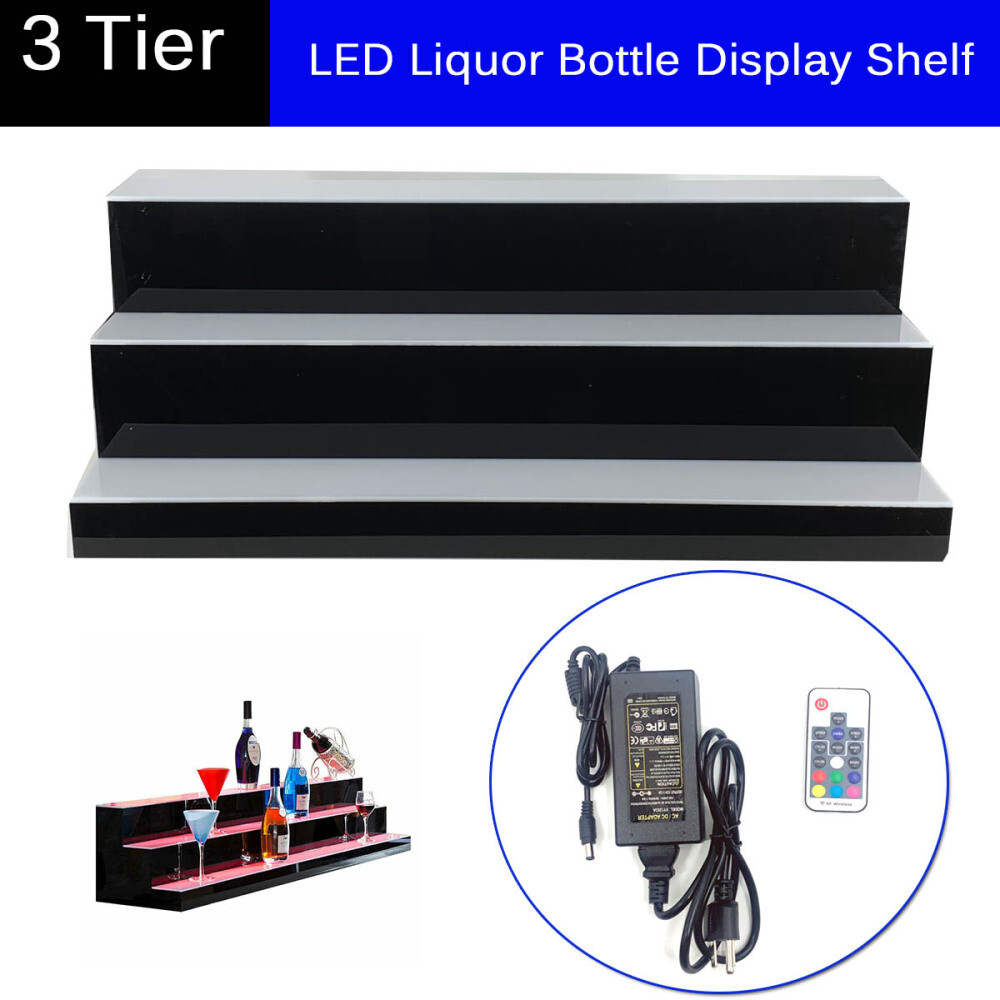 3 Step LED Lighted Glowing Liquor Bottle Display Shelf Home Back Bar Rack 39"