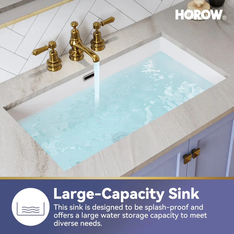 27.6" HOROW Undermount Bathroom Sink Rectangular Vitreous with Overflow Hole
