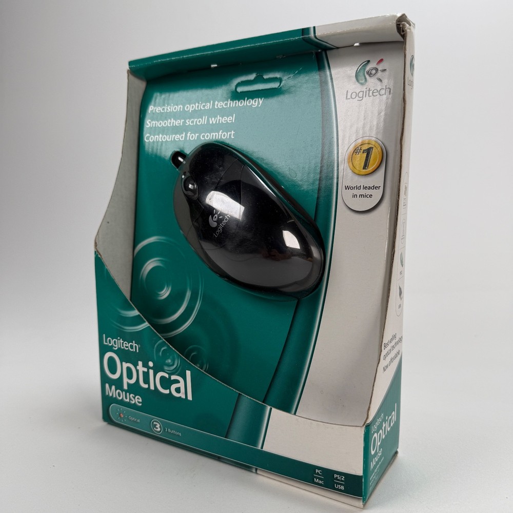 Logitech Optical 3 Button Mouse PC Mac 931145-0403 Vintage Computing NOS