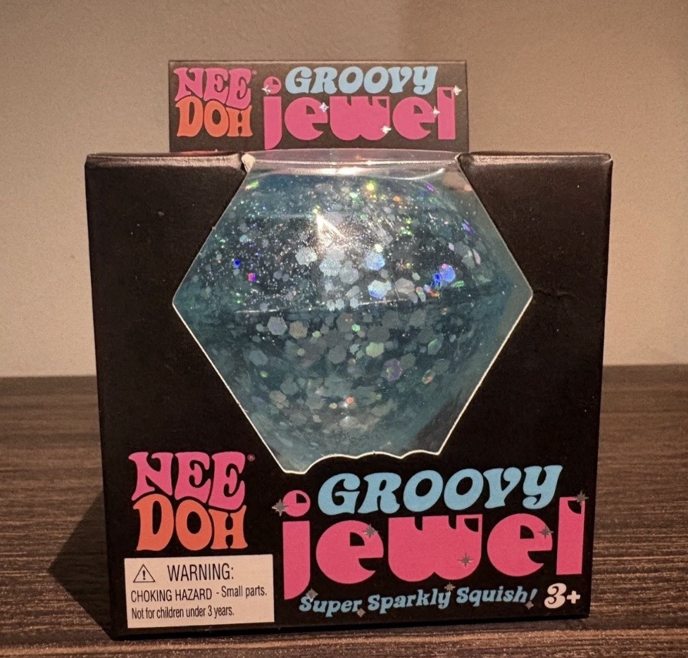Blue NeeDoh Groovy Jewel Gem Ice Jelly Nee Doh Sparkly Glitter Squishy