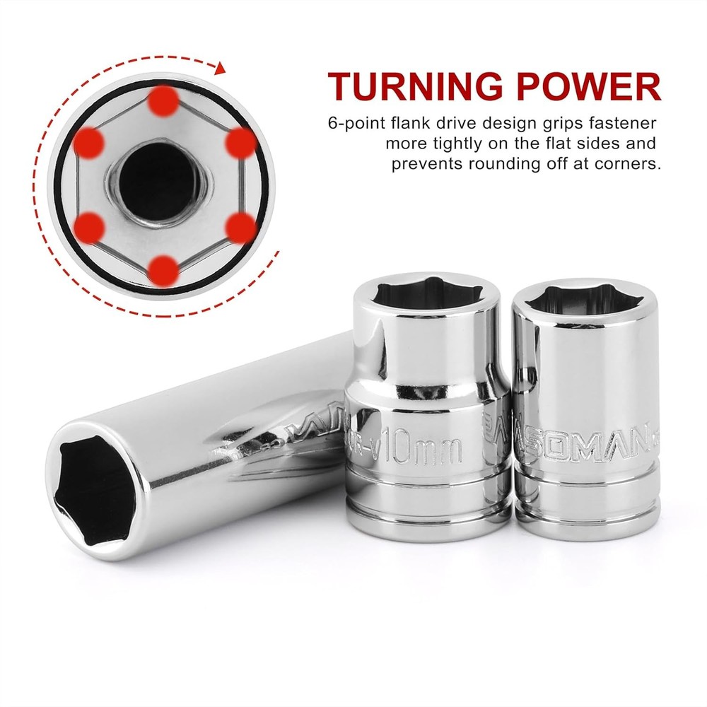 10-Piece Shallow Deep Impact Socket & Flex Socket Set - 10mm, 1/4" & 3/8" Drive
