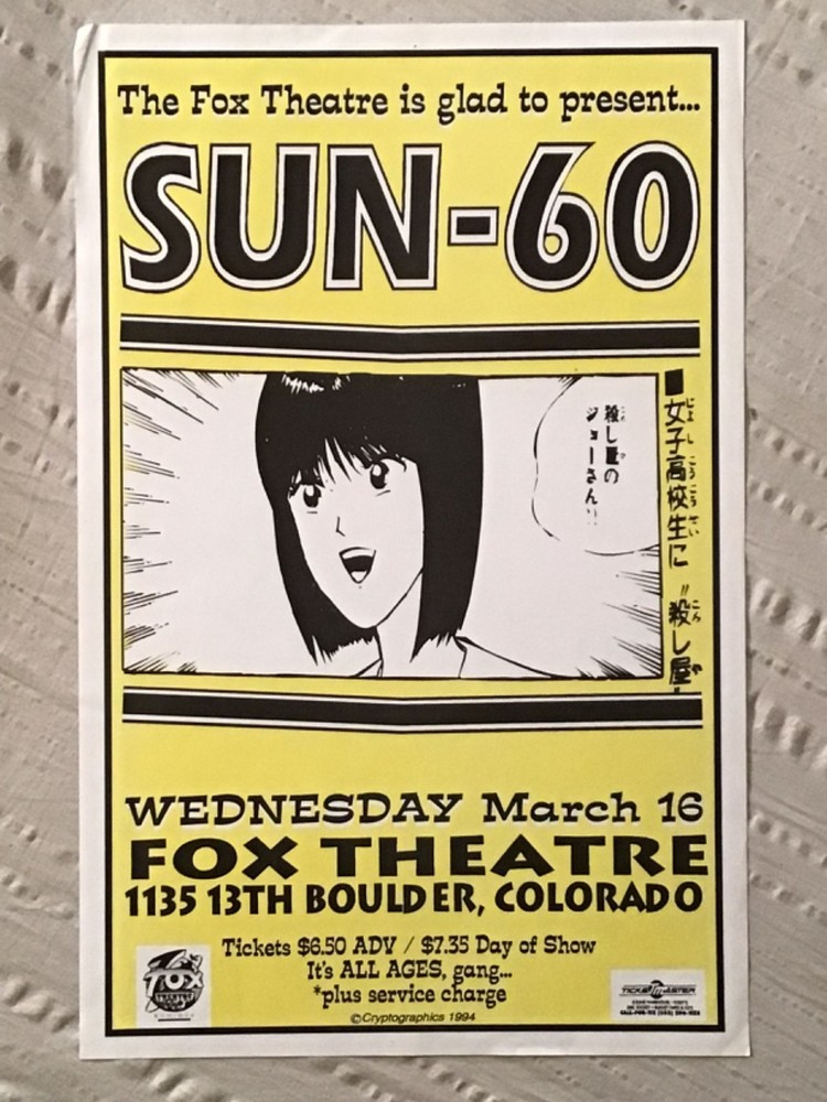 Sun-60 Tour Poster Fox Theatre Boulder Colorado Creased Upper Left Corner Tip