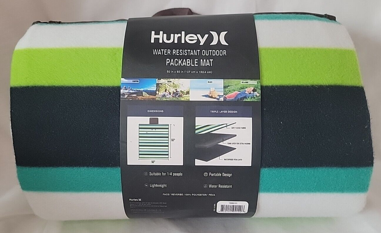 Hurley Outdoor Packable Mat 50" x 60" Striped Picnic Beach Blanket Pad