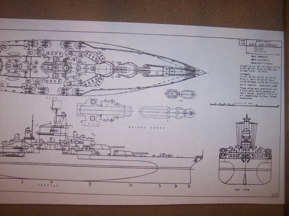 USS CALIFORNIA BB44 ship plan