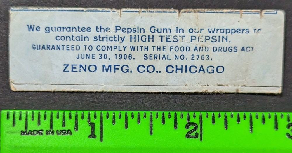 Circa 1900's Zeno Pepsin EMPTY Gum Wrapper
