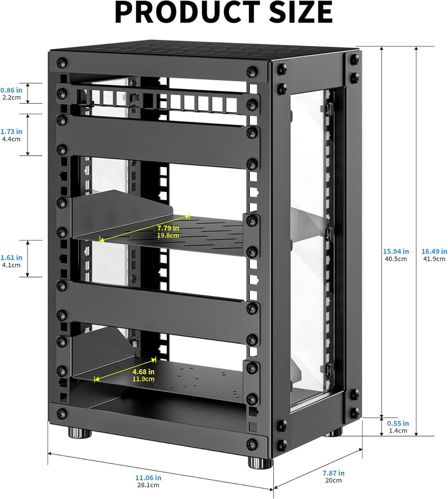 Compact 8U Mini Server Rack Cabinet for Network & A/V Equipment, Black