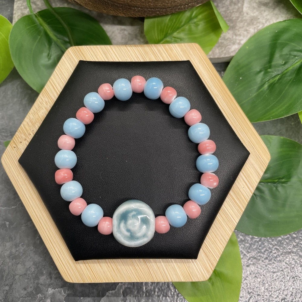 Handmade Ceramic Bead Beaded Stackable 6” Plus Stretch Bracelet New B1